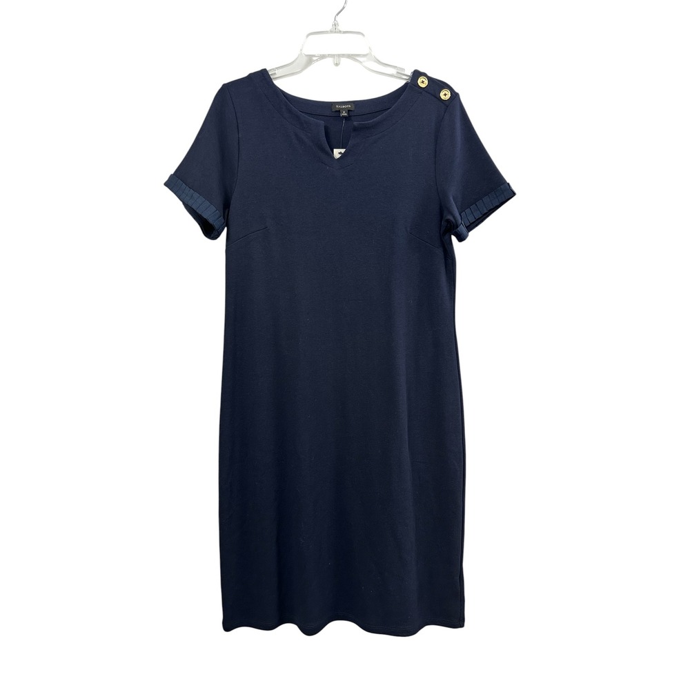 NWT Talbots Dress Navy Blue 100% Cotton Casual Shift Short Sleeve Women's Medium